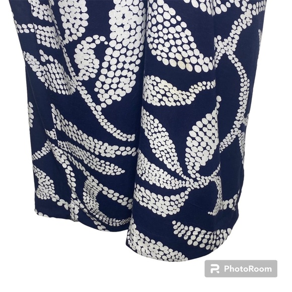 Mo Woman Abstract Print Casual Dress M Navy Blue White V-Neck Short Sleeves - Picture 8 of 14